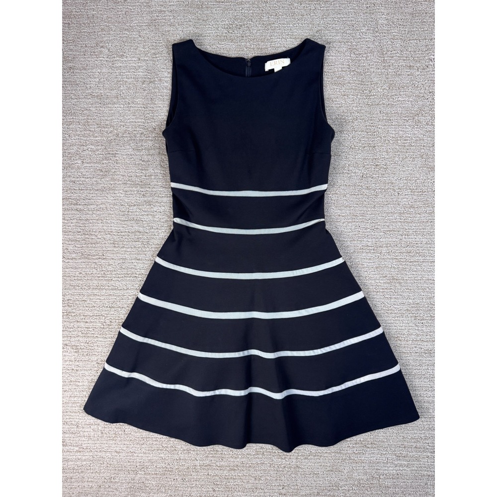 Erin Fetherston Black White Mesh Stripe Fit Flare Dress Size 0 Sleeveless